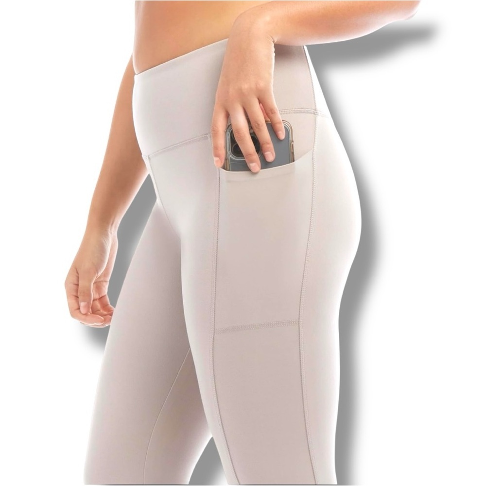 Danskin Women's Beige High Waisted Side Pocket Ankle Length Active Leggings - Picture 3 of 14